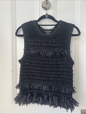 Club Monaco Black Sleeveless Fringe Knit Top for Girls